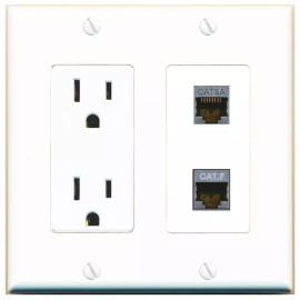 RiteAV Power Outlet and CAT6A CAT7 Wall Plate Decorative [White]
