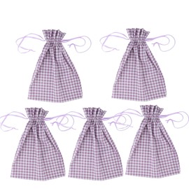 Meseey 5 Pcs Large Buffalo Plaid Burlap Bags with Drawstring Gift Bags Gingham Sacks Bags Gift Pouch Bag for Easter Spring Birthday Gift Wrapping(6Wx8L, purple-white plaid)