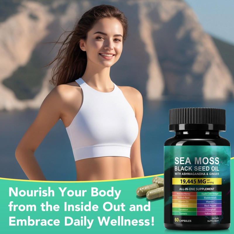 Sea Moss Black Seed Oil Ashwagandha Ginger, Sea Moss Capsule