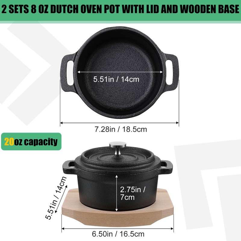 Suttmin 2 Sets 20 oz Dutch Oven Pot with Lid