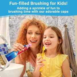 Self-Closing Toothpaste Caps by Tilcare - No Waste Cap Dispensers for Kids Bathroom - Mess-Free Toothpaste Lids - Easy to Use, Food Grade Silicone and BPA-Free Toppers