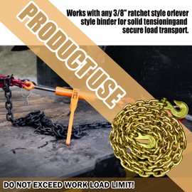 FITHOIST G80 Transport Binder Chain 3/8 Inch x 10 Foot | Tow Chain with Clevis Grab Hooks | 7,100 lbs Safe Working Load | Heavy Duty Chain for Transporting Towing (3/8'' x 10FT (Yellow Zinc))