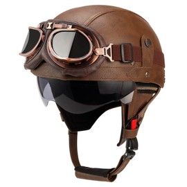Lutcaut German Style Leather Motorcycle Half Helmet for Adults Men Women, DOT Approve...