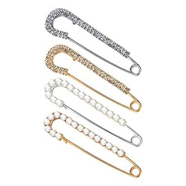 Pack of 4 Women's Pin Brooch Sweater Scarf Fake Crystal and Pearl Brooches 2 Styles, Metal