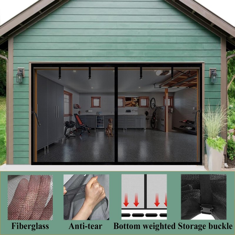 Garage Door Screen 11x9ft for 1 Car, Retractable Fiberglass Magnetic