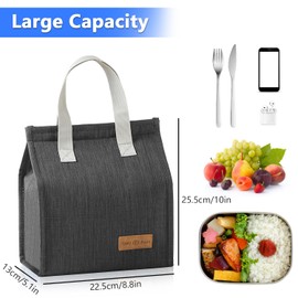 Didiseen Lunch Bag for Women Men Reusable Insulated Lunch Bags Thermal Cooler Large Capacity Tote Bag for Work Picnic Outdoor School Lunch Box Travel Camping Beach (Black)