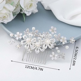 Yean Flower Bridal Hair Comb Silver Crystal Leaf Wedding Hair Accessories Pearl Hair Piece for Women and Girls
