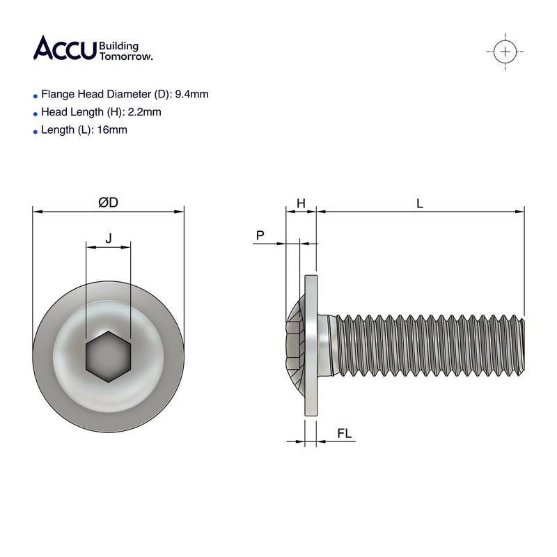 Accu - M4 x 16mm Socket Flanged Button Screws (ISO