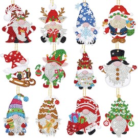 Diamond Painting Christmas, Pack of 12 5D Diamond Painting Key Ring Diamond Painting Pendant Children, Diamond Painting Christmas Craft Set Crafts Christmas DIY Christmas Tree Decoration