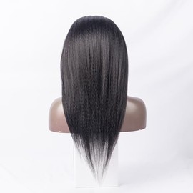 Prosa Kinky Straight 3 in 1 Half Wig Human Hair Blend, Seamless Flip Over Half Wigs Glueless Wear and Go Beginner Friendly Clip In Hair Drawstring Headband Wig for Women (1B, 18 inch, kinky straight)