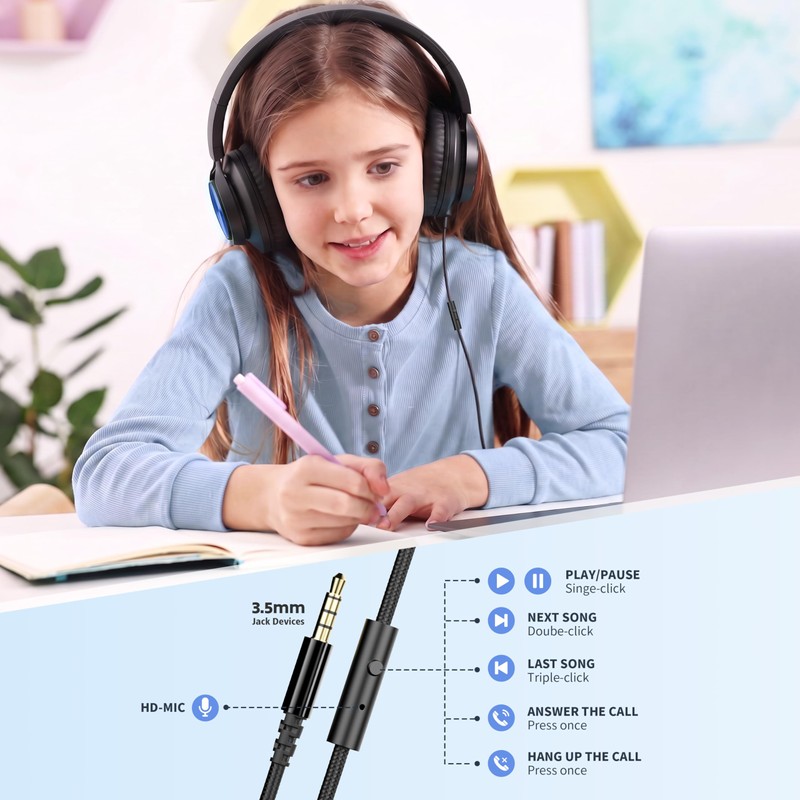 AILIHEN Kids Wired Headphones with Microphone & 3.5mm Jack for