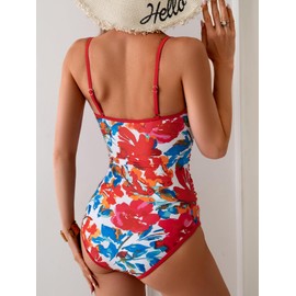 Eomenie Women's One Piece Swimsuit Tummy Control Slimming Bathing Suit Color Block Spaghetti Strap 1 Piece Swim Suit Swimwear