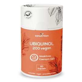 Sanutrition Kaneka Ubiquinol 200 mg | 60 Kapseln | Bioaktives Coenzym Q10 | Vegan | In der Papierverpackung