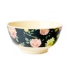 Medium Melamine Bowl - Black - Dark Rose Print