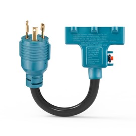 HonestRv NEMA L5-30P to 5-15/20R RV Generator Adapter with Circuit Breaker, Converts a 30A Locking Outlet to 3X 15A/20A Household Outlets,ETL Listed (1.5FT)