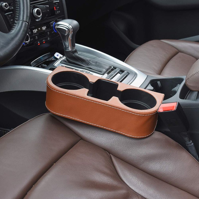Brown Multifunctional Car Cup Holder Car Seat Organizer Gap Filler