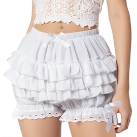 Mikan Tsumiki MT Women Lolita Bloomers Victorian Ruffle Petticoat Pantloons Frilly Goth Steampunk Maid Pirate Clown Shorts Bottoms White M