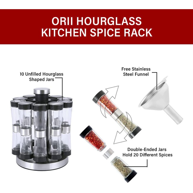 Orii 20 Jar Stainless Steel Rotating Spice Rack - No