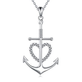 ANGSAU Anchor Necklace Sterling Silver Faith Hope Charity Pendant Heart Cross Anchor Jewelry Birthday Gifts for Women Men