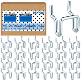 Tandefio 25 Pcs Metal Pegboard Hooks Slatwall U Hook Heavy Duty Peg Board Bins Hooks Bulk for Hanging Tools 1/8 Inch and 1/4 Inch Pegboard or Slatwall Retail Shops Garage Workshop Craft Rooms