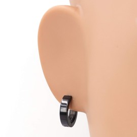 Pair Stainless Steel Hoop Huggy Earrings Polish Black 16mm