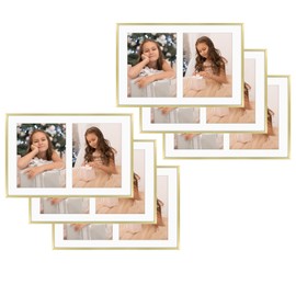 Golden State Art, 8x10 Aluminum Collage Frame, Displays 10x8 Pictures With 2 Openings Mat or One 12x19 Photo, Real Glass, Portrait/Landscape Wall Display, Gold, 6 Pack