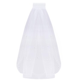 Lollanda Wedding Bridal Pearl Veil, Bridal Tulle Veil with Comb, Pearl Short Veils for Brides Shower Bachelorette Hen Night Party Girls First Holy Communion