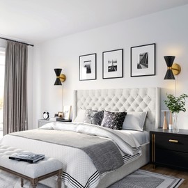 MhyTogn Plug in Modern Wall Scones Set of Two Contemporary Wall Lamp Matte Black and Brass Wall Lights for Bedside Hallway Vanity Stairway Fireplace Kitchen Living Room