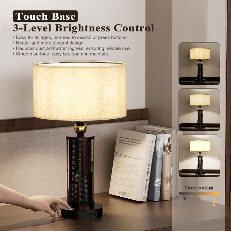 HYMELA Touch Control Table Lamp with 2 USB Ports 3-Way