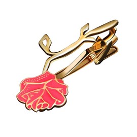 QINGANRAN Elegant Rose Flower Tie Clip for Men Coral Pink Enamel Flower Tie Bar Set Fashion Simple Business Tie Pin Men's Jewelry Gifts
