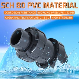 1 1/4 inch PVC True Union Check Valve, 1-1/4-Inch Slip Swing Full Port Utility Check Valves, Sch80 Socket Pool Ball Check Valve for Backflow Prevention Irrigation Systems
