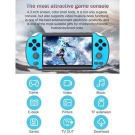 CZT 4.3 Inch Retro Video Game Console Built in 3000 Games Can Save Archives Handheld Game Console Nostalgic Portable Console Child MP4 Arcade Simulator Gift to People (Blue)