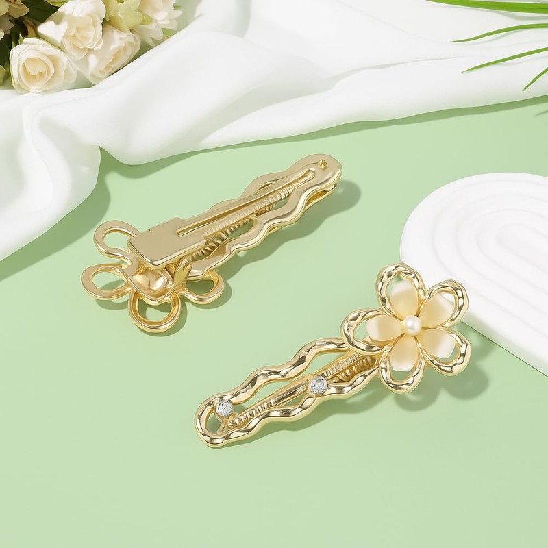 HOBBIESAY Pack of 4 Flower Click Hair Pins, Alloy Rhine,