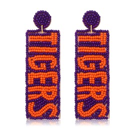Football Earrings for Women Game Day Clemson Tigers Beaded Dangle Earrings Football Team Spirit Sports Jewelry Accessory for Mom Fans