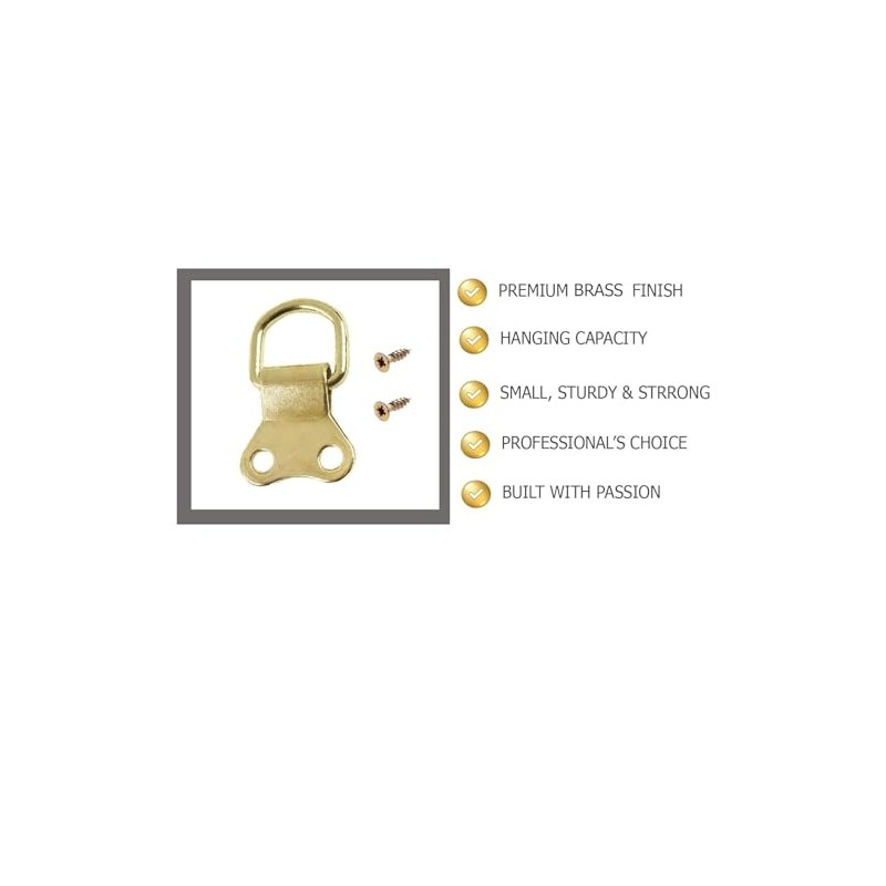 Thingymabob Large Brass D-Ring Picture Hangers with Screws, Set of