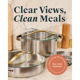 Glass 12" Glass Lid For Pots & Pans - Made With Tempered Glass - Sized to Fit Caraway Ceramic-Coated & Stainless Steel Cookware - Gold