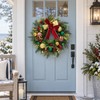 22 Inch Lighted Christmas Wreath with Timer, Red Bow and