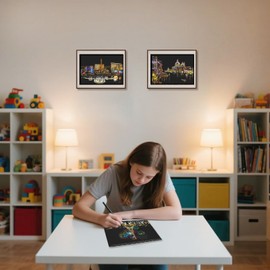 10-Page Scratch Art Book for Adults & Teens: Cityscape Engraving Kit with Travel Landmarks | Stress Relief, Mindfulness & Home Décor Craft Activity | Creative Gift for Artists (Rainbow City Series A)