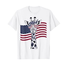 Funny Giraffe American Flag Sunglasses Design T-Shirt