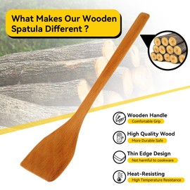 Wooden Cooking Spatulas, Not Sticky Long Handle Spatula Turner Set Flat Wooden Spoon for Kitchen Baking Cooking