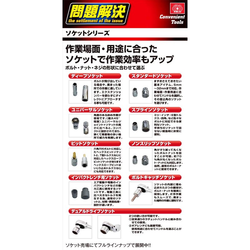 SK11 (SK11) Socket Set, Insert Edge: 0.37 inch (9.5 mm),
