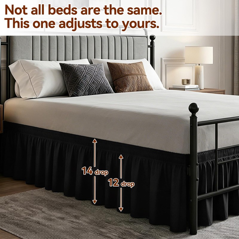 Vocander Black Split Corner Bed Skirt for King Beds 14