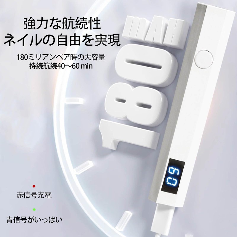 LUYING ネイルライト LEDディスプレイ 3W 充電式 手持ち式 小型 軽量 携帯 20s/60s
