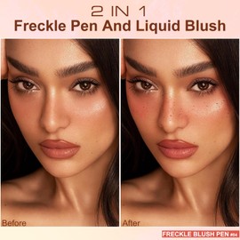 Wugbc Freckle Pen Liquid Blush 2 in 1, Upgrade Dark Brown Freckles Stamp Orange Cream Blush for Cheeks Long Lasting Fake Freckle Tattoo Marker Natural Sunkissed Makeup Easy to Apply