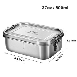 Bento Lunch Box, G.a HOMEFAVOR Stainless Steel Lunch Containers Leakproof with Removable Divider, Metal Lunch Containers for Kids Adults, 800ML, Dishwasher Safe