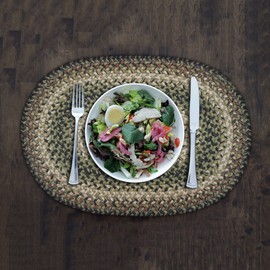 Homespice - Pinecone Oval Placemats Green Mixed with Tan, Black, and Brown, Perfect to Use as Dining Placemats - Absorbs Spill, Lays Flat - Easy to Clean Jute Braided Placemats Set of 4, 13x19 Inches