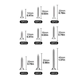 360 PCS 304 Stainless Steel Self-Tapping Screws Assortment Kit - M3/M4/M5 Countersunk Wood Screws for Indoor & Outdoor Woodworking, Furniture, Cabinets