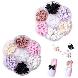 Bow Pearl Nail Charms 2 Boxes, 3D Cute Colorful Bow Pearl Nail Accessories, DIY Nail Art Manicure Craft Decoration