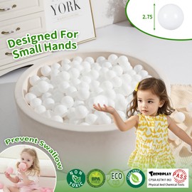 TRENDPLAY Large Ball Pit Balls 100 Count 2.75 Inch, Big Neutral Balls Bulk Non Toxic for Toddler Baby Kids Dogs,Party, 100pcs,White