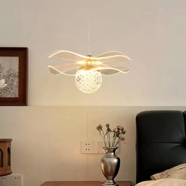 Modern LED Clear Lotus Leaf Shape Bedside Pendant Light Metal Acrylic Lampshade Chandeliers for Bedroom Living Room Dining RoomShade color: Gold, Lamp Power(W): 15, Product Size: D200MM